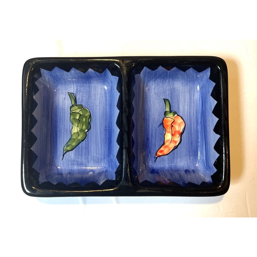 Vintage Royal Norfolk Salsa Dip Serving Dish Red Pepper Green pepper 2 Sides